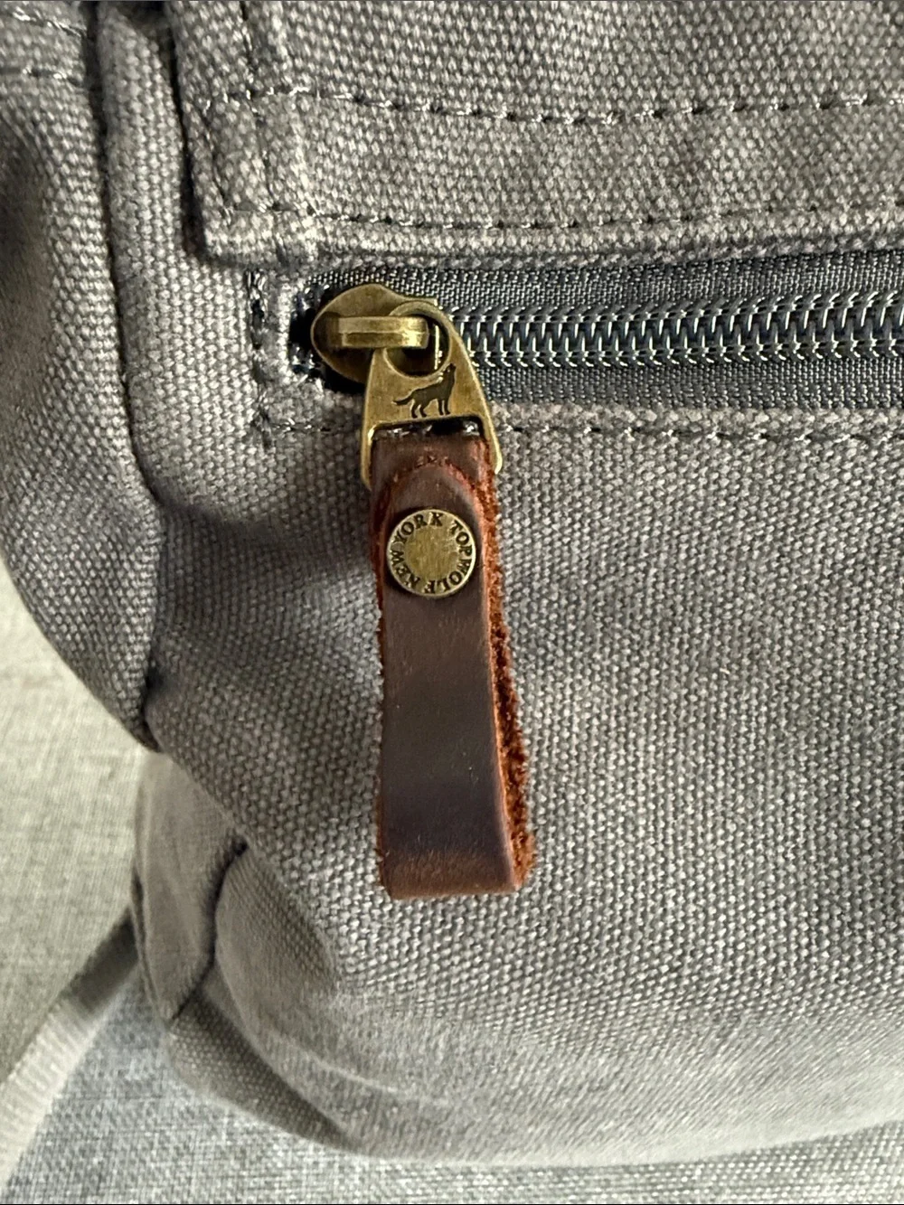 Casual Gray Canvas Messenger Bag with Leather Trim